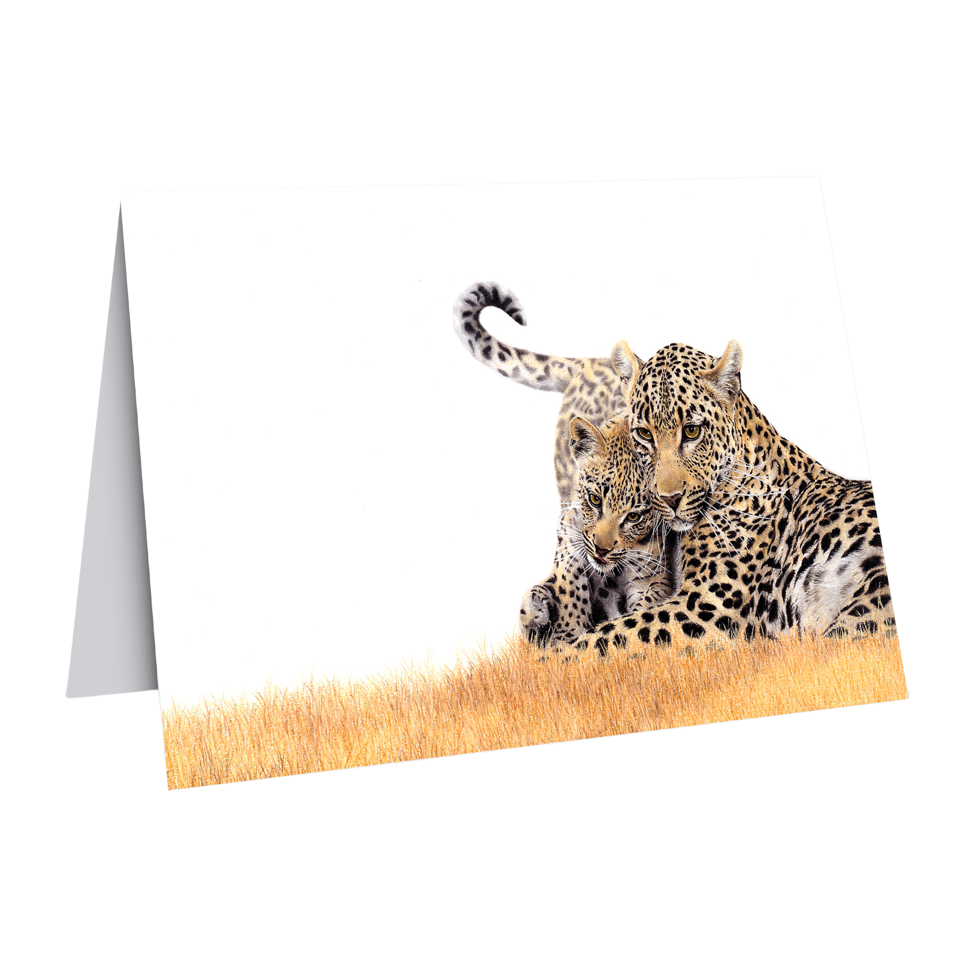 Leopard mother and cub gift card wildlife art