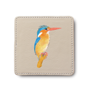 Malachite Kingfisher Bird leather coaster by South African wildlife artist Matthew Bell