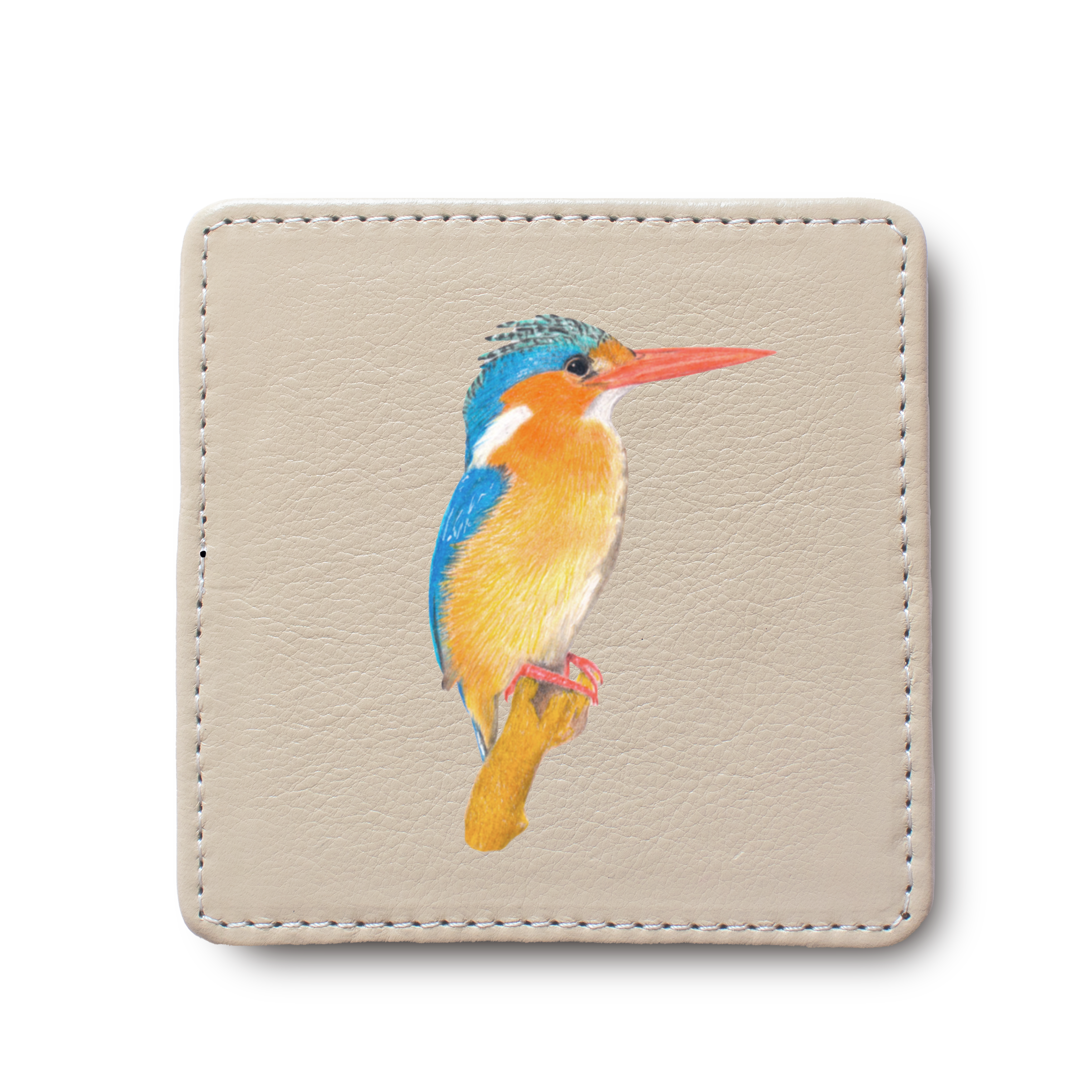 Malachite Kingfisher Bird leather coaster by South African wildlife artist Matthew Bell