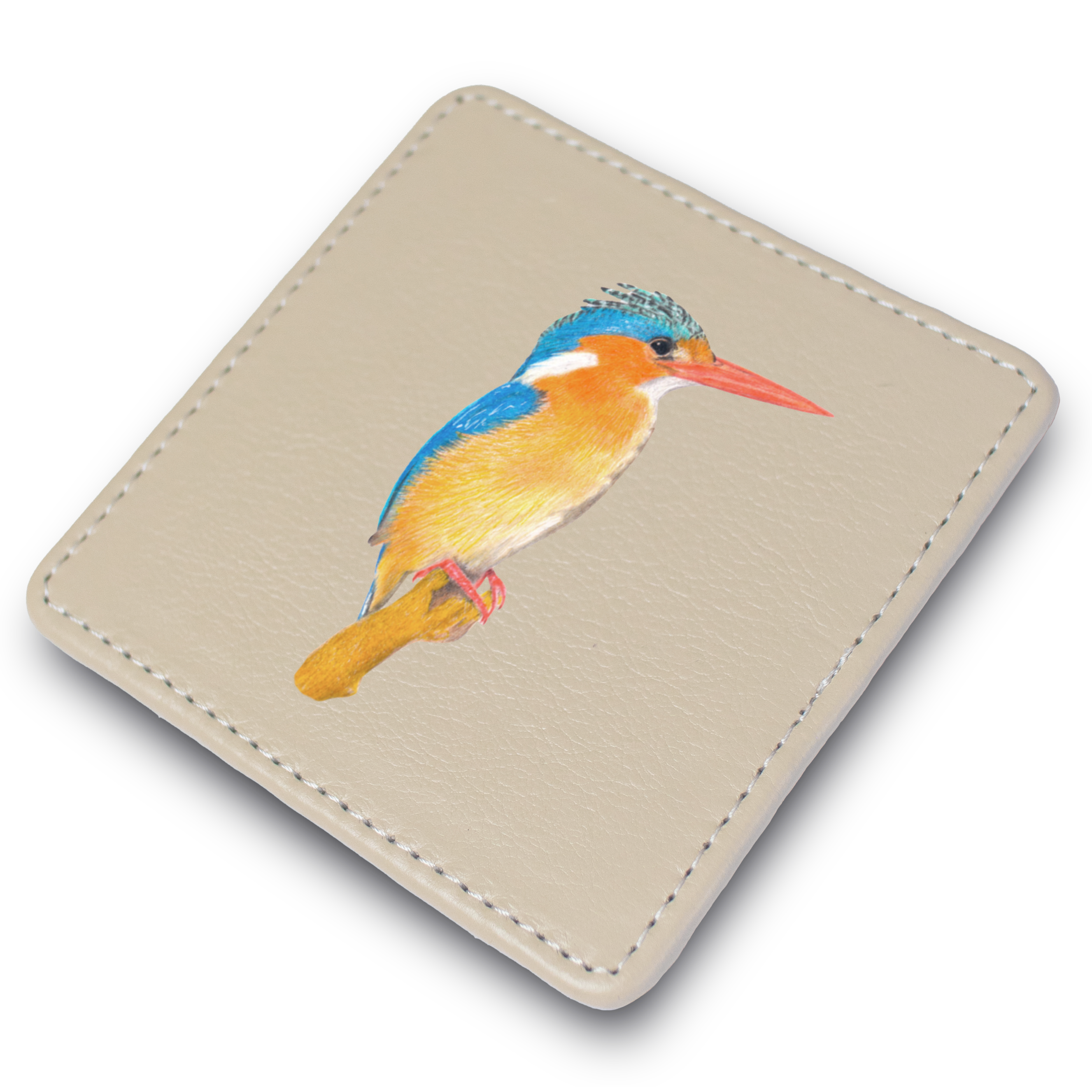 Malachite Kingfisher Leather Coaster
