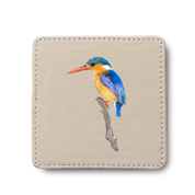 Malachite Kingfisher Bird leather coaster by South African wildlife artist Matthew Bell