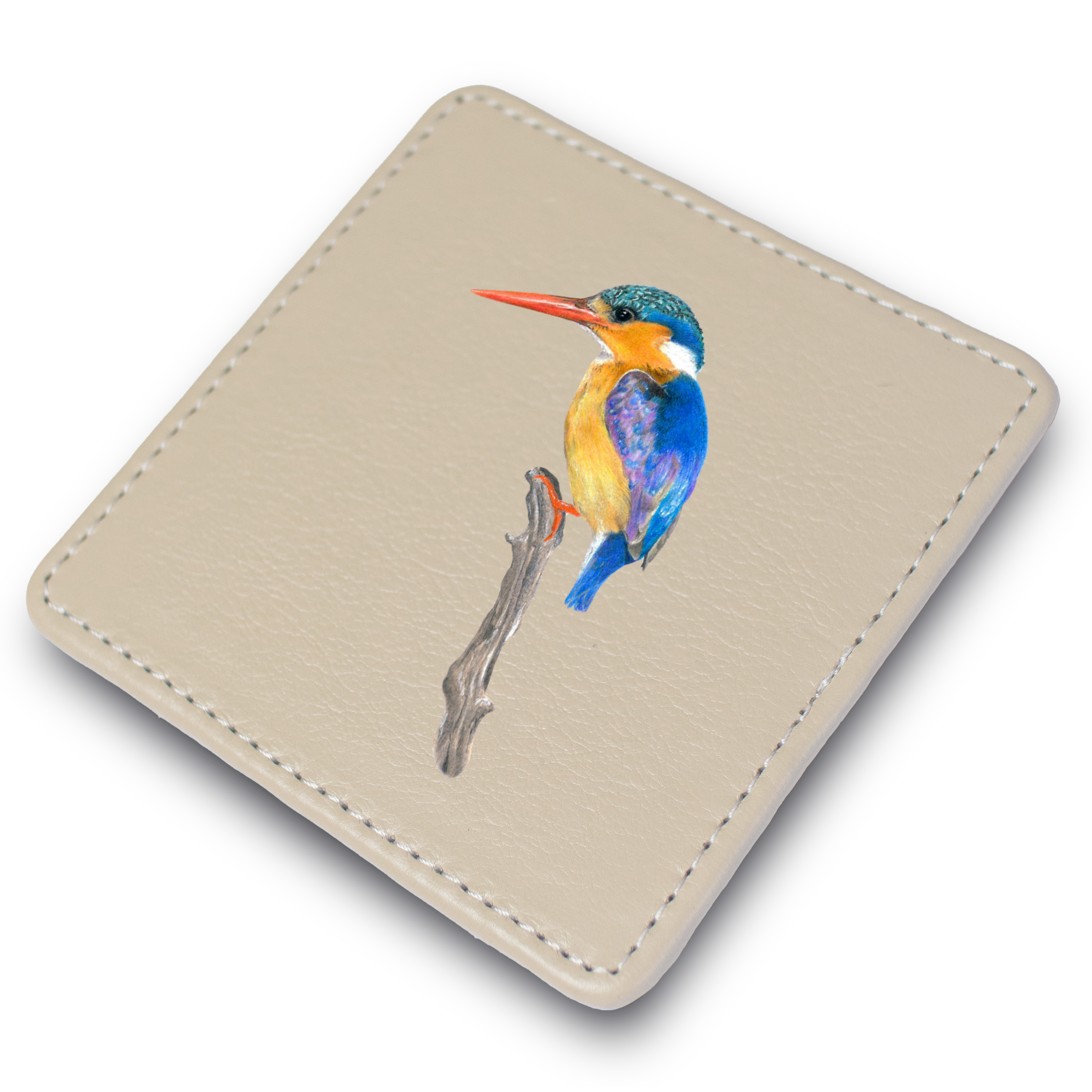 Malachite Kingfisher Leather Coaster