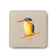 Malachite Kingfisher Bird leather coaster by South African wildlife artist Matthew Bell
