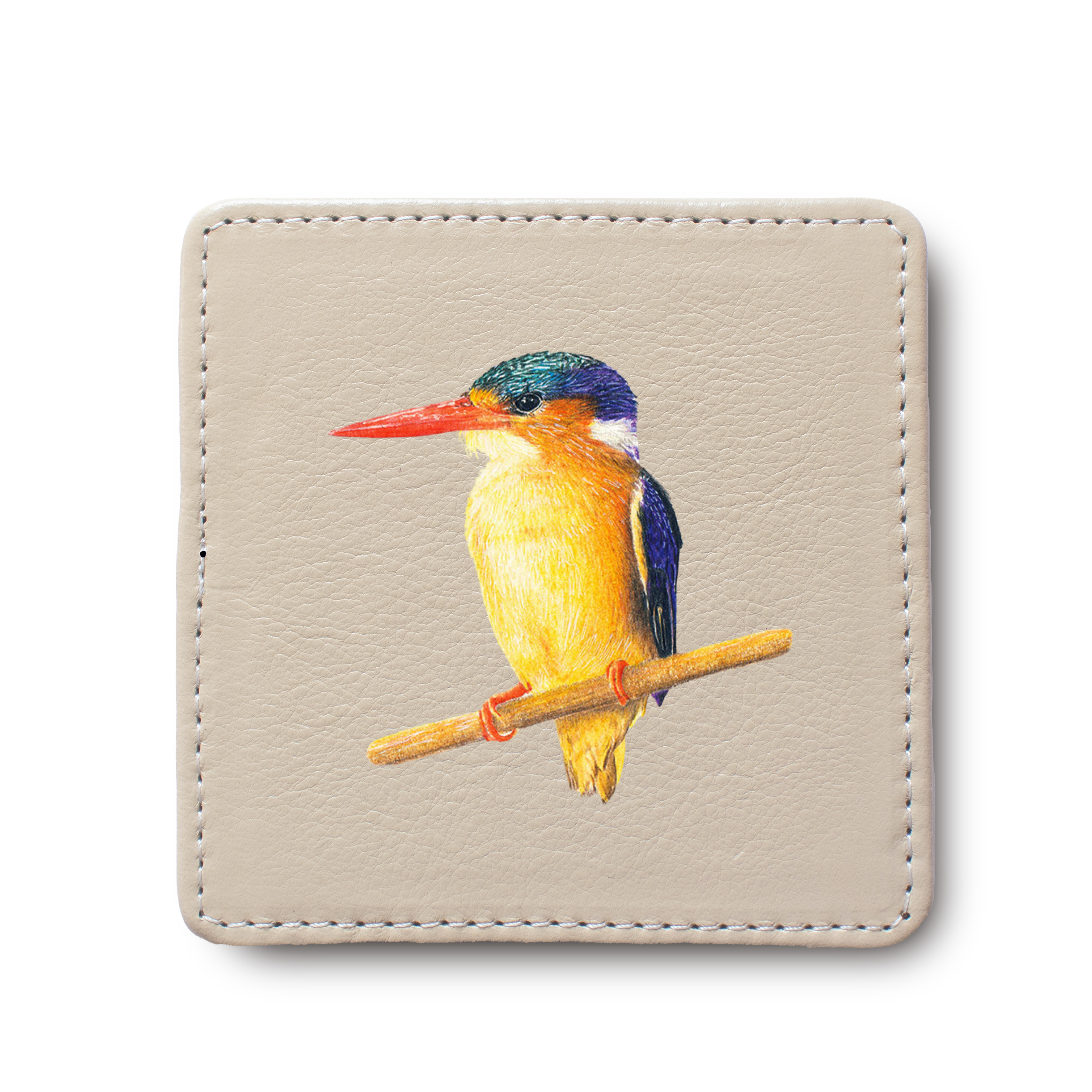 Malachite Kingfisher Bird leather coaster by South African wildlife artist Matthew Bell
