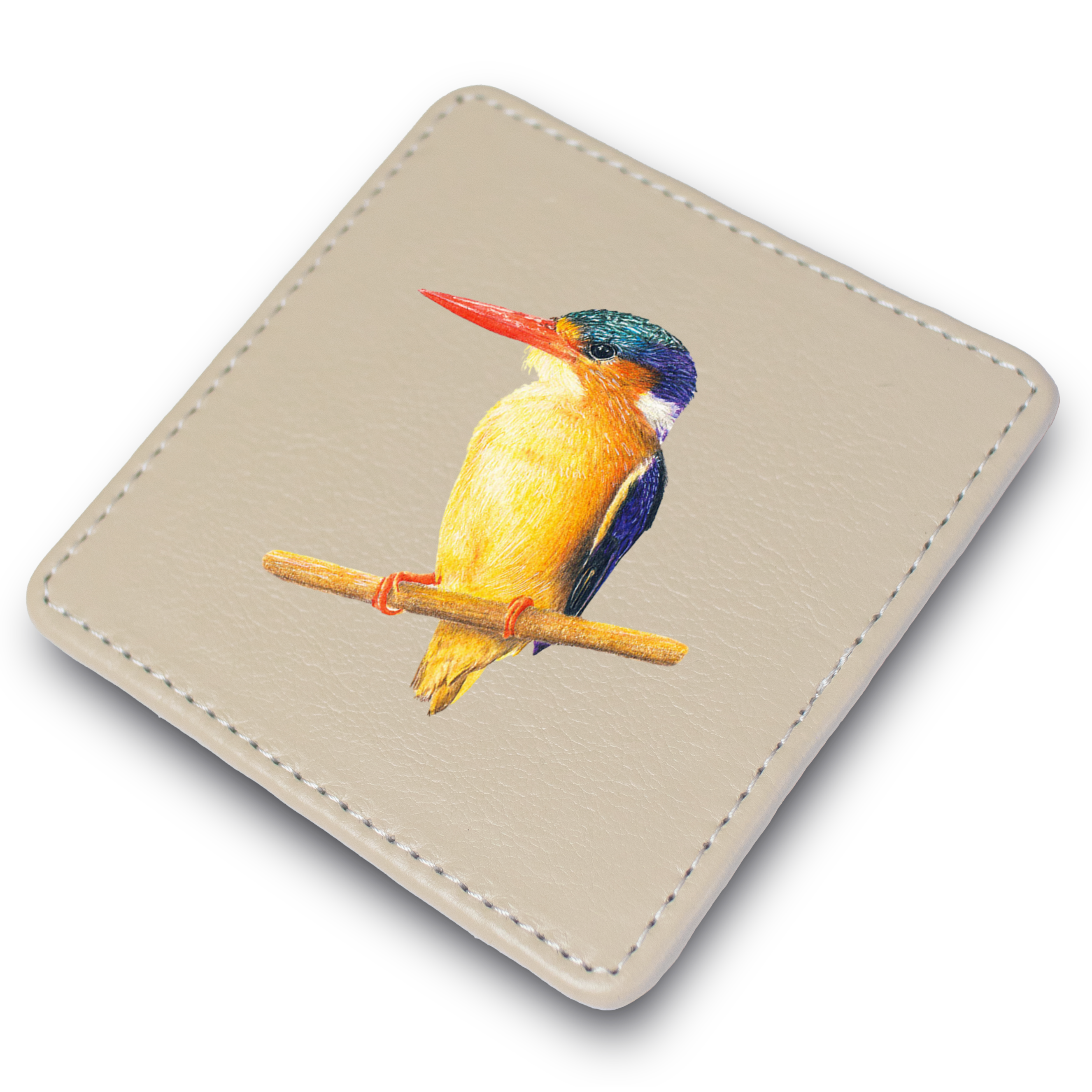 Malachite Kingfisher Leather Coaster