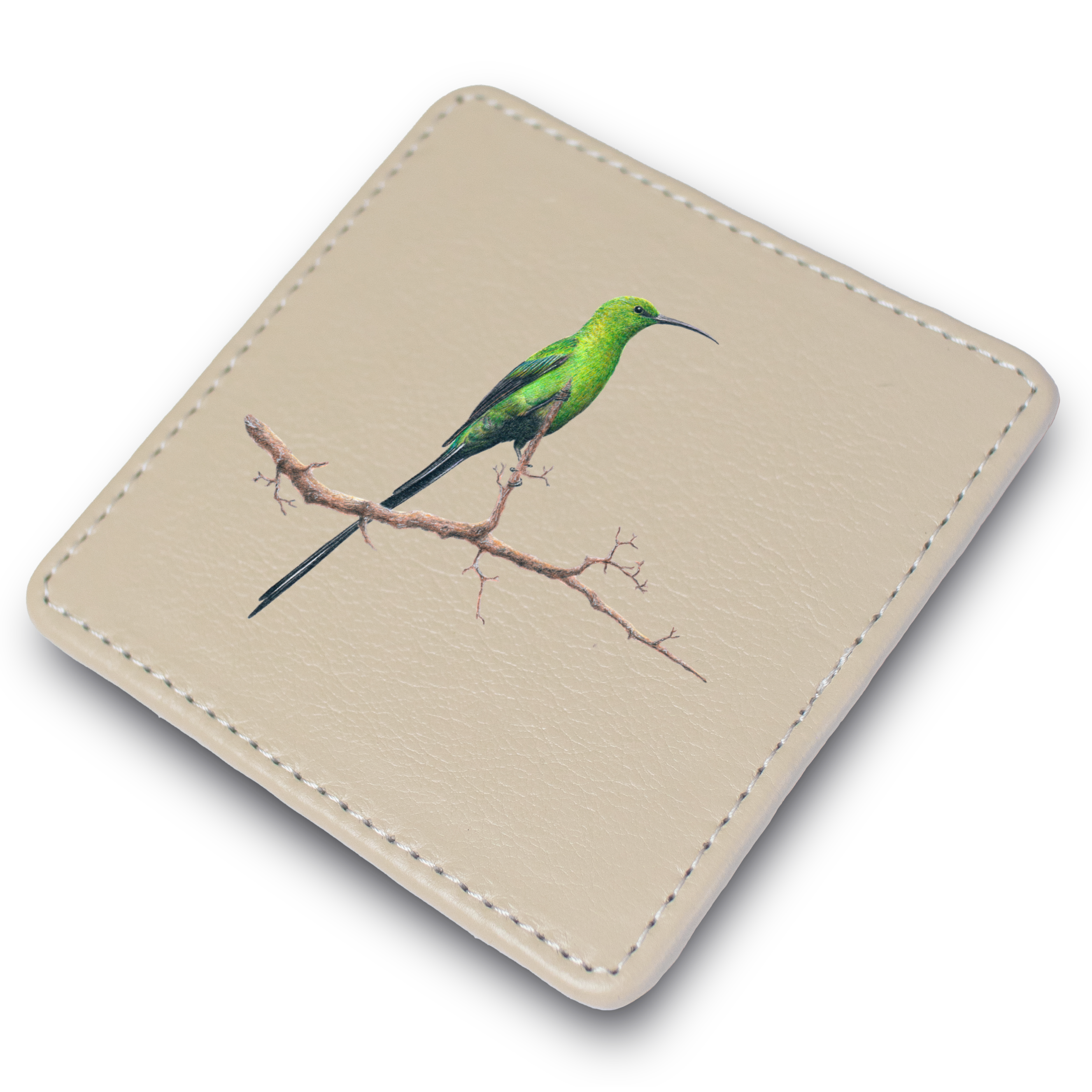 Malachite Sunbird Leather Coaster