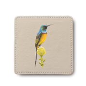 Orange Breasted Sunbird Bird leather coaster by South African wildlife artist Matthew Bell