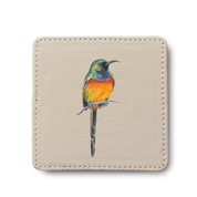 Orange Breasted Sunbird Bird leather coaster by South African wildlife artist Matthew Bell