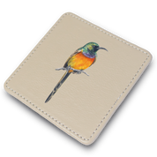 Orange Breasted Sunbird Leather Coaster