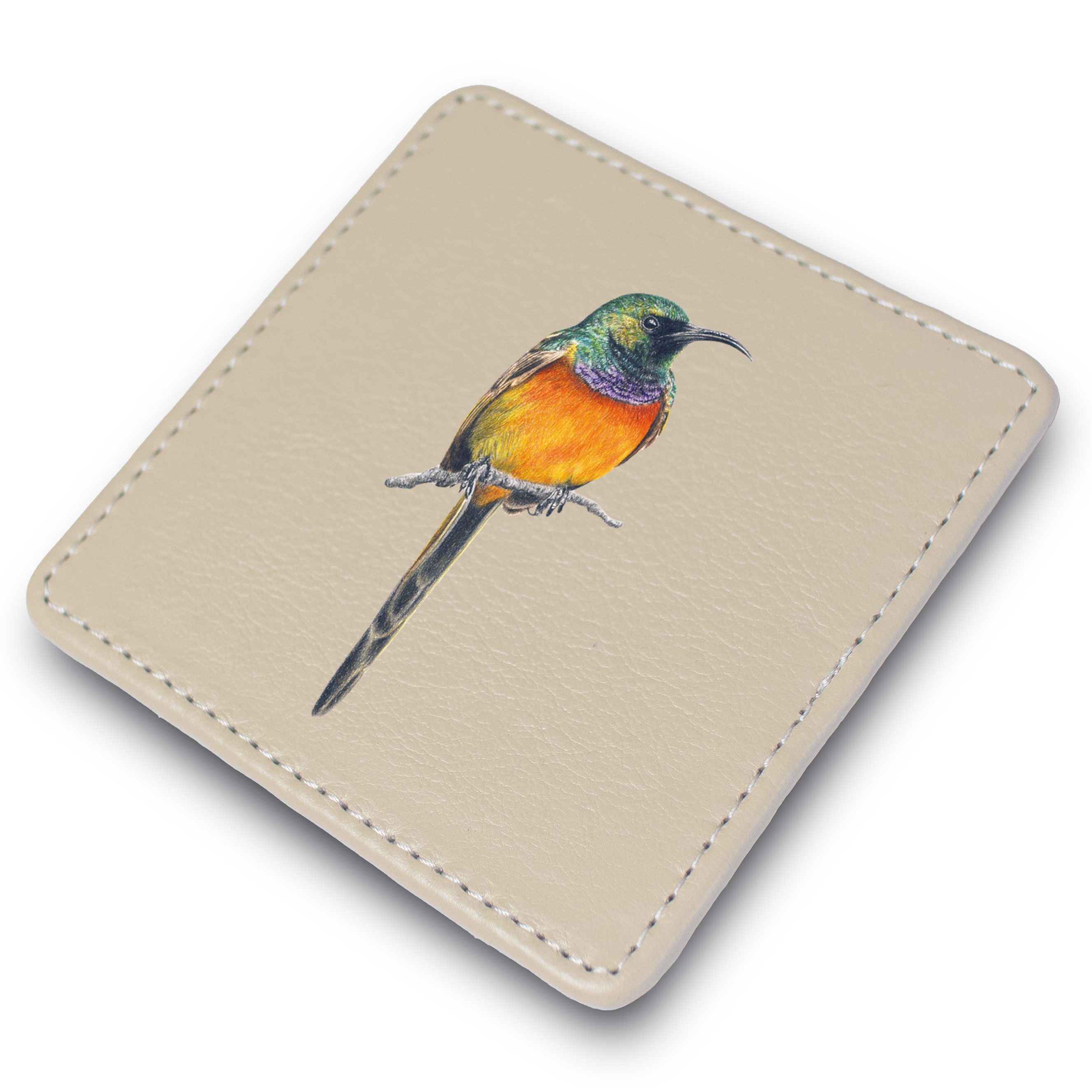 Orange Breasted Sunbird Leather Coaster