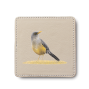 Olive Thrush Bird leather coaster by South African wildlife artist Matthew Bell