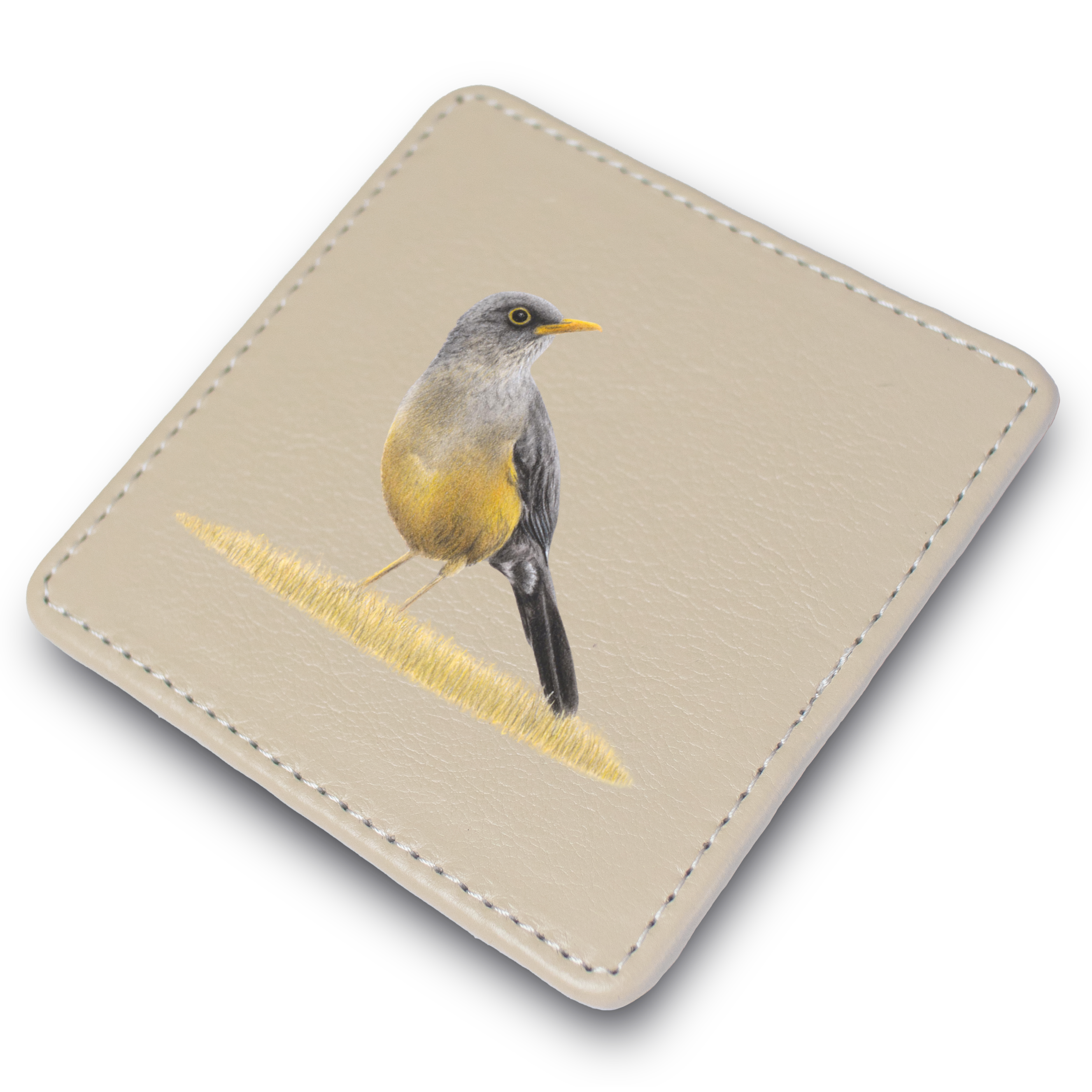 Olive Thrush Leather Coaster