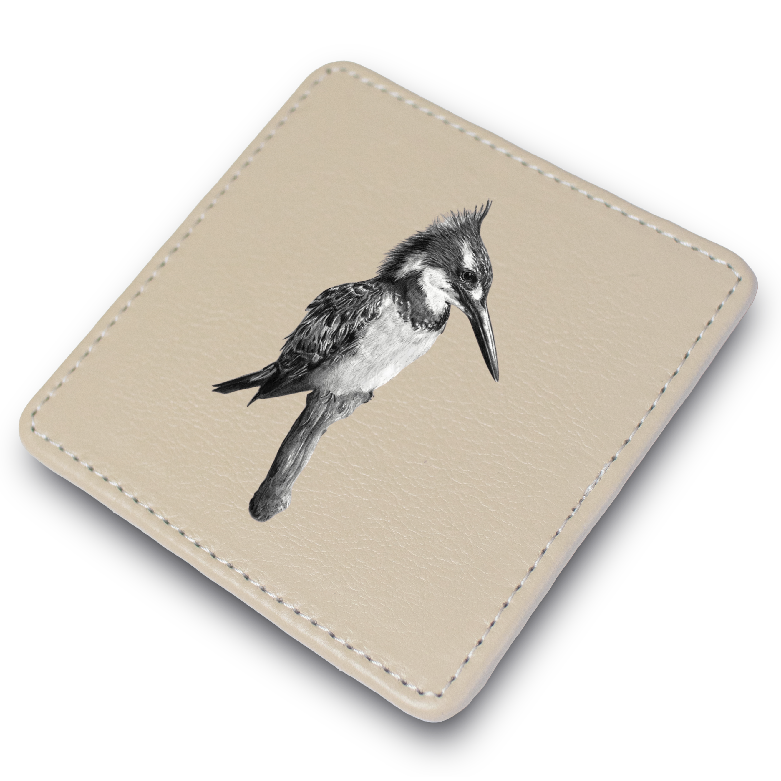 Pied Kingfisher Leather Coaster