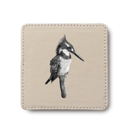 Pied Kingfisher Bird leather coaster by South African wildlife artist Matthew Bell
