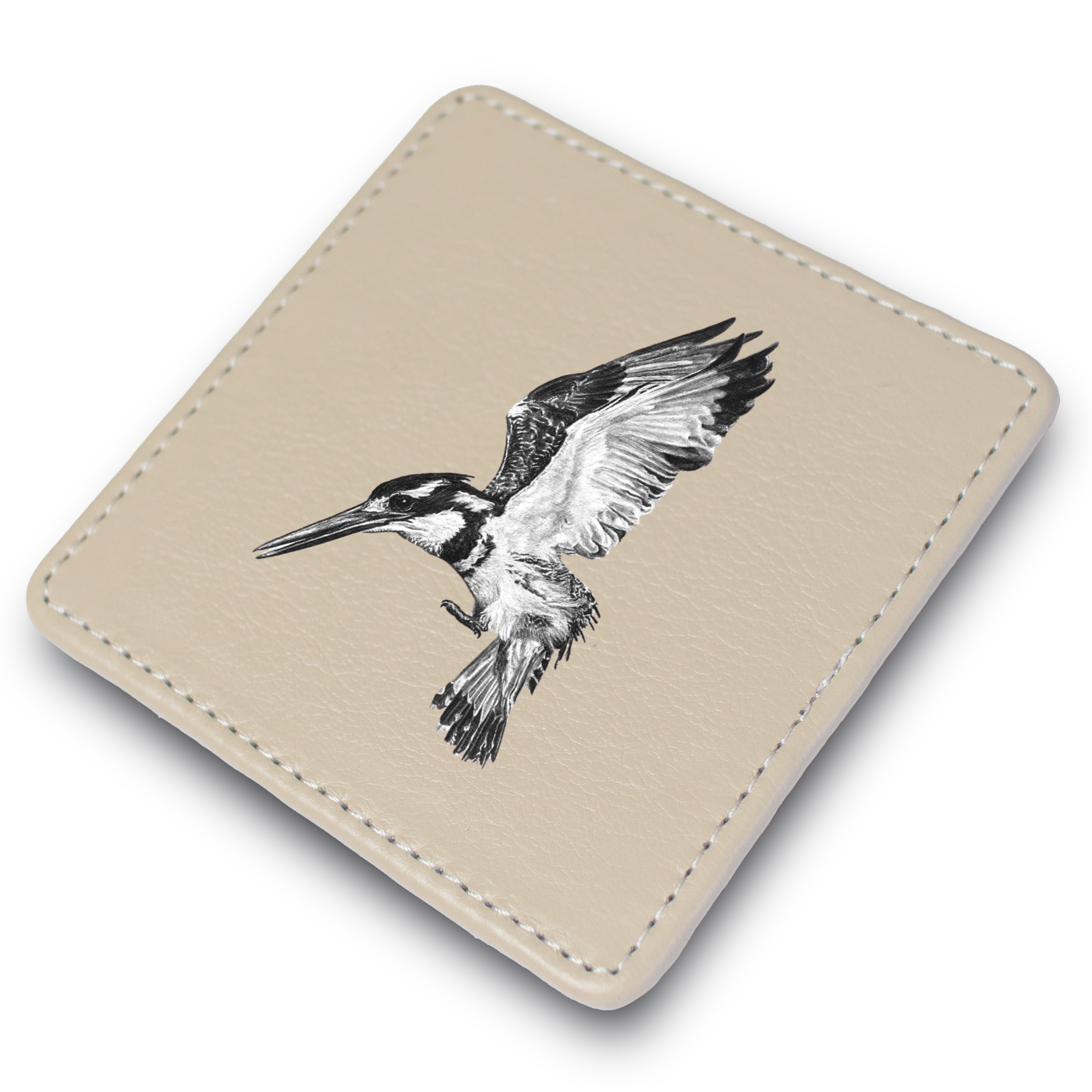 Pied Kingfisher Leather Coaster