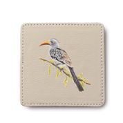 Red Billed Hornbill Bird leather coaster by South African wildlife artist Matthew Bell
