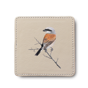 Red Backed Shrike Bird leather coaster by South African wildlife artist Matthew Bell