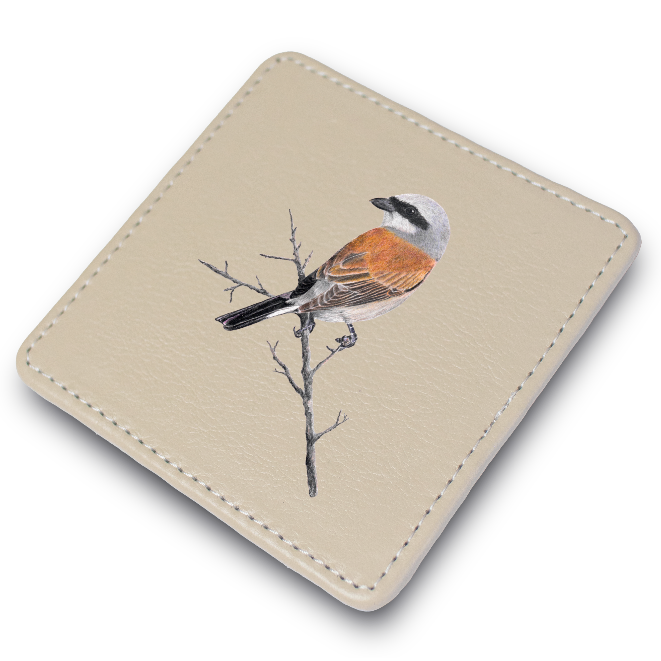 Red Backed Shrike Leather Coaster