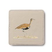 Red Crested Korhaan Bird leather coaster by South African wildlife artist Matthew Bell