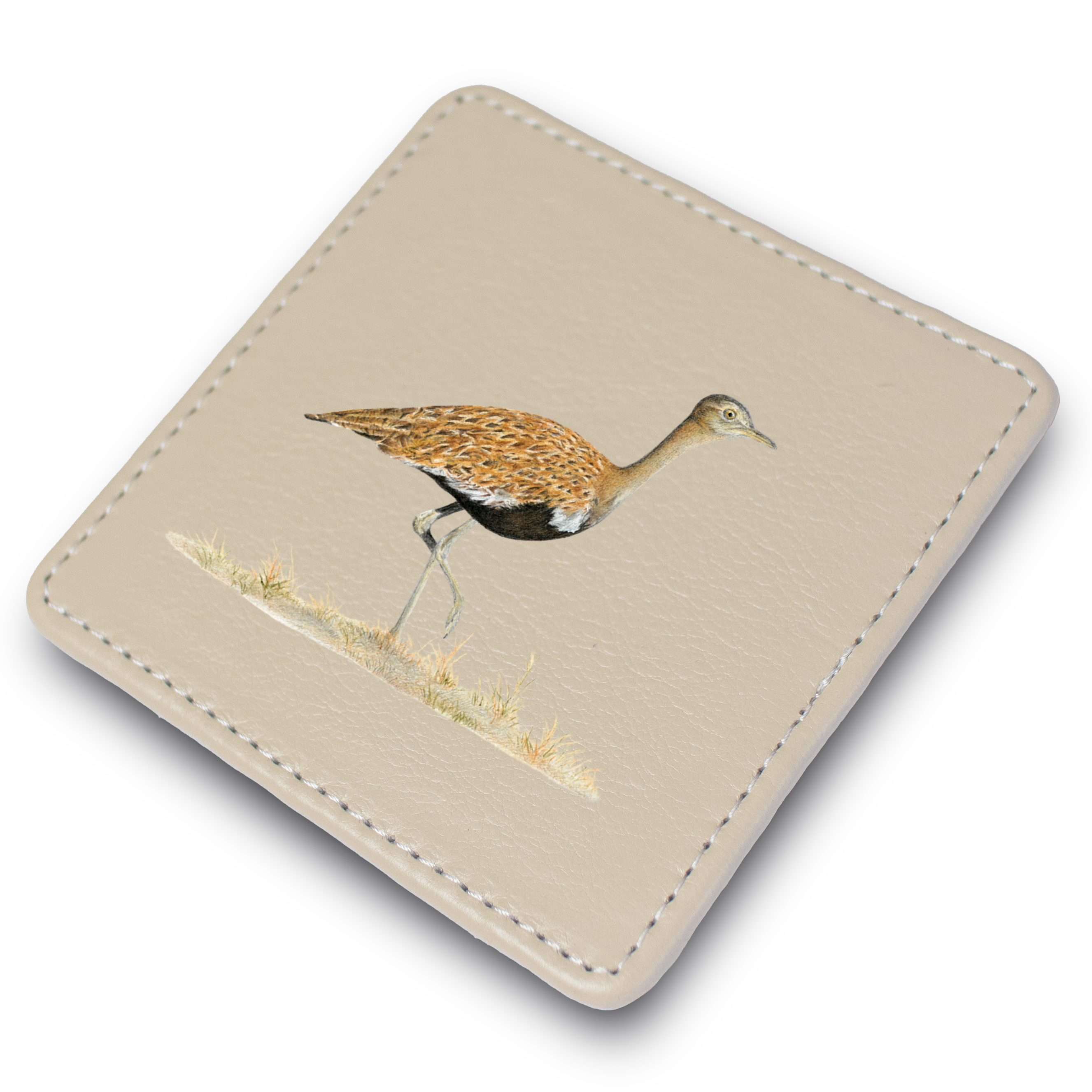 Red Crested Korhaan Leather Coaster