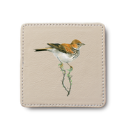 Red Lark Bird leather coaster by South African wildlife artist Matthew Bell
