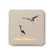Saddle Billed Storks Bird leather coaster by South African wildlife artist Matthew Bell
