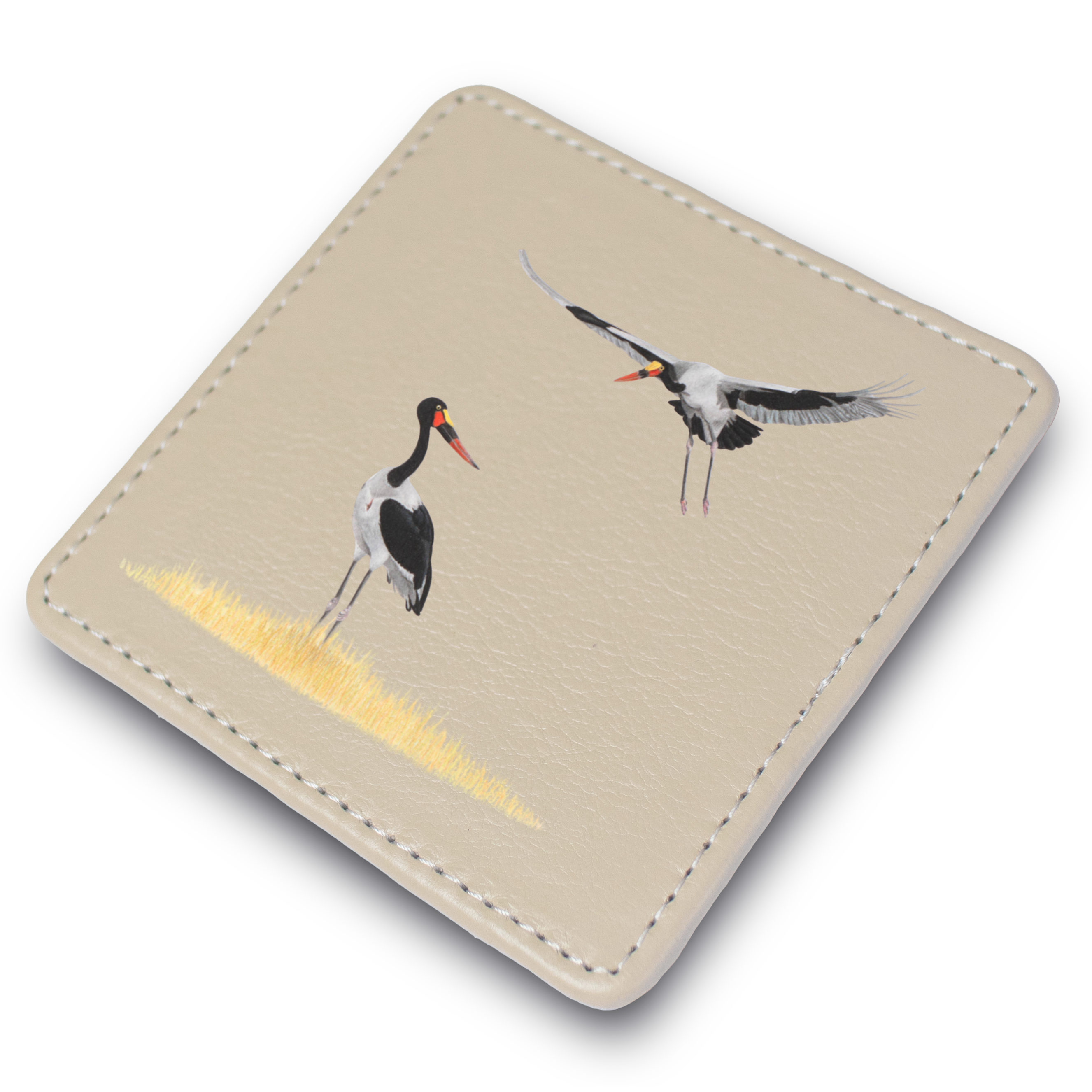 Saddle Billed Storks Leather Coaster