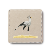 Secretarybird Bird leather coaster by South African wildlife artist Matthew Bell