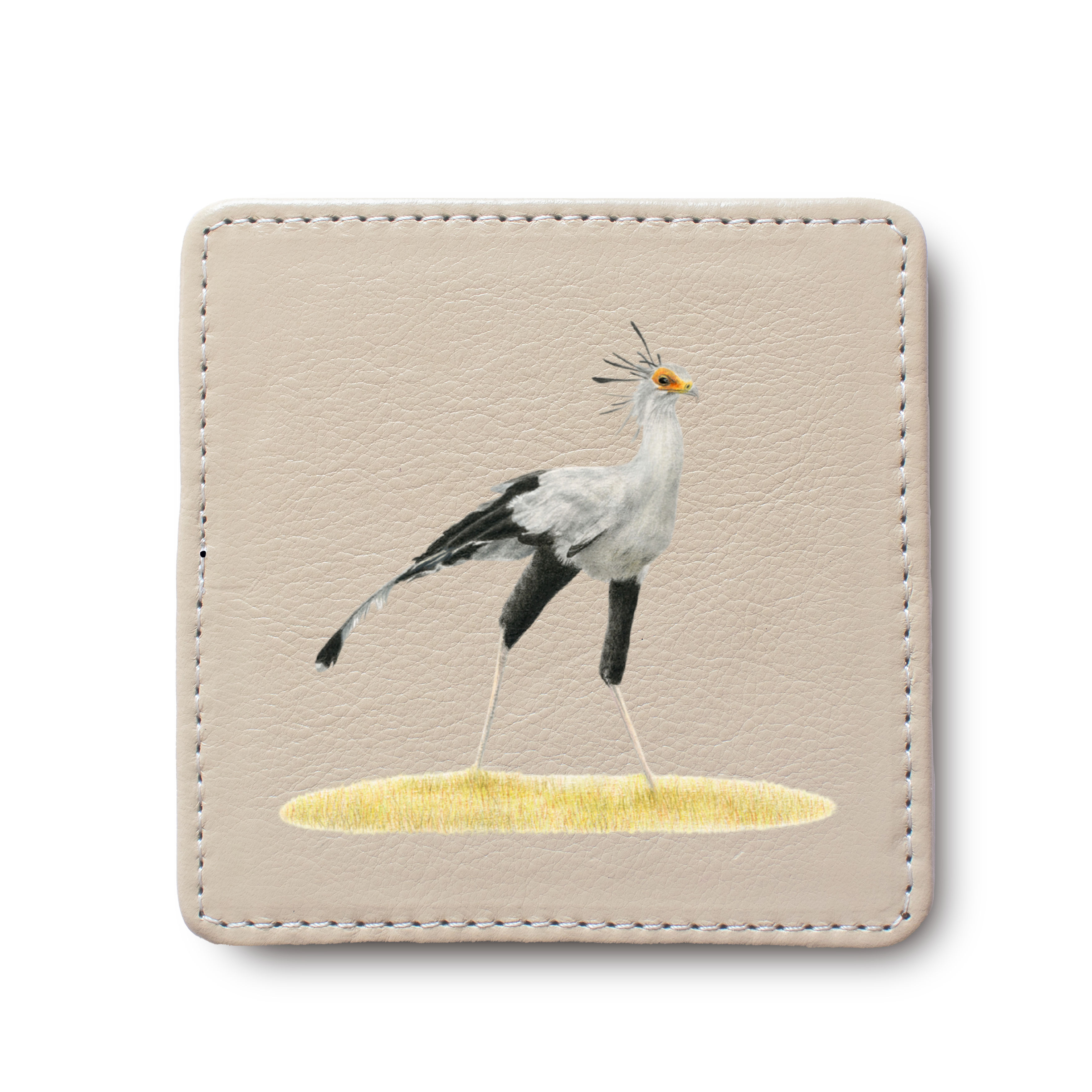 Secretarybird Bird leather coaster by South African wildlife artist Matthew Bell