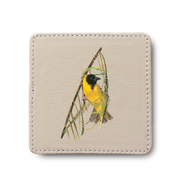 Southern Masked Weaver Bird leather coaster by South African wildlife artist Matthew Bell