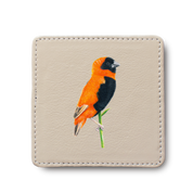 Southern Red Bishop Bird leather coaster by South African wildlife artist Matthew Bell