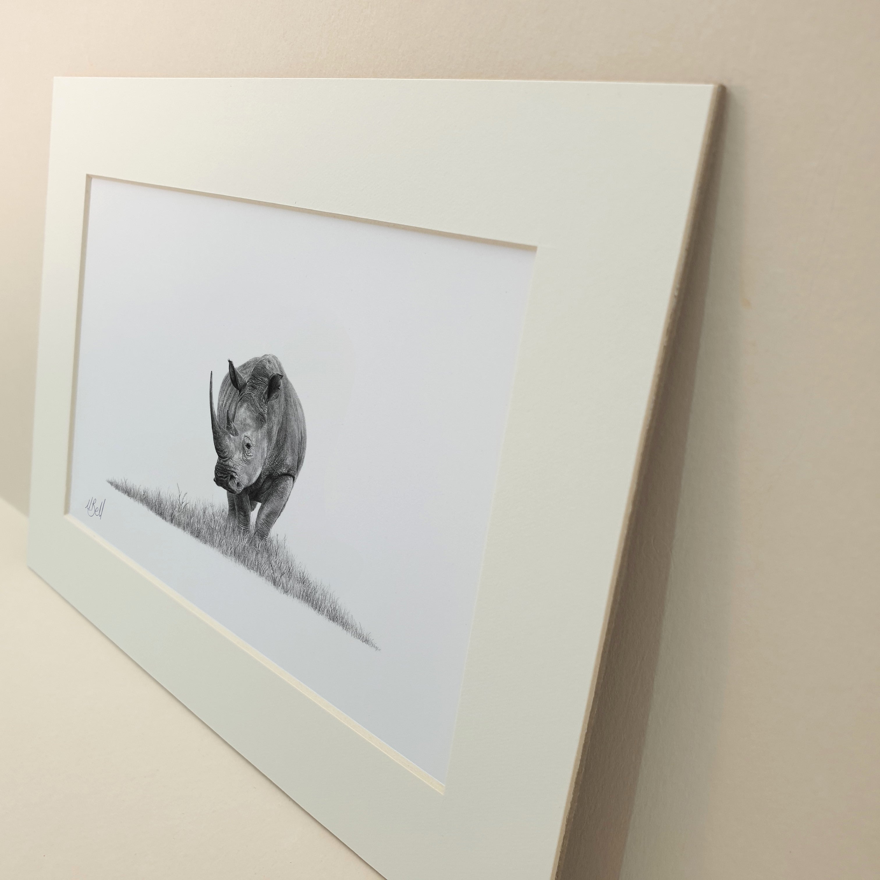 Lone African White Rhino artwork