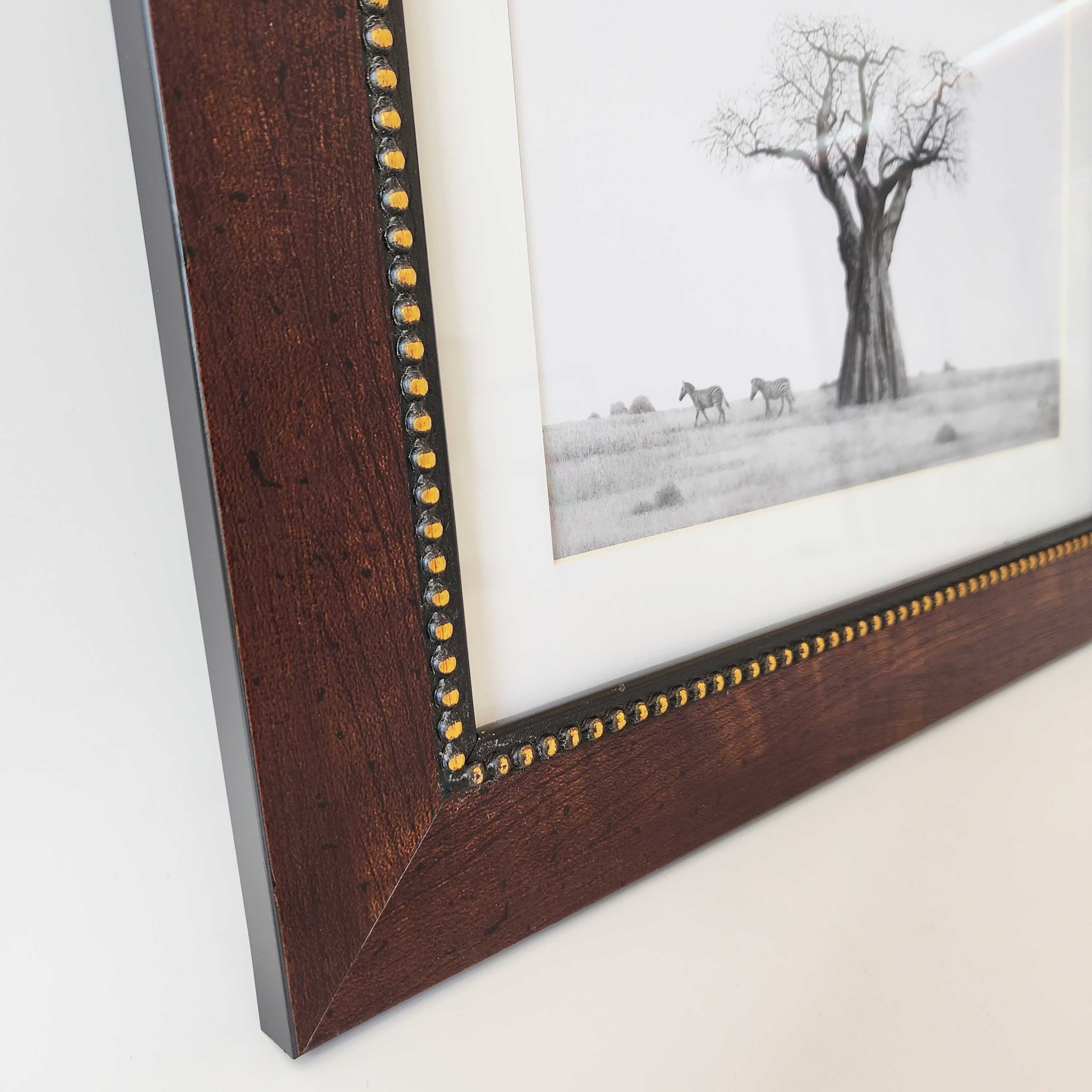 Artwork of an African Baobab Tree and Zebras with a wooden frame, by famous wildlife nature artist Matthew Bell