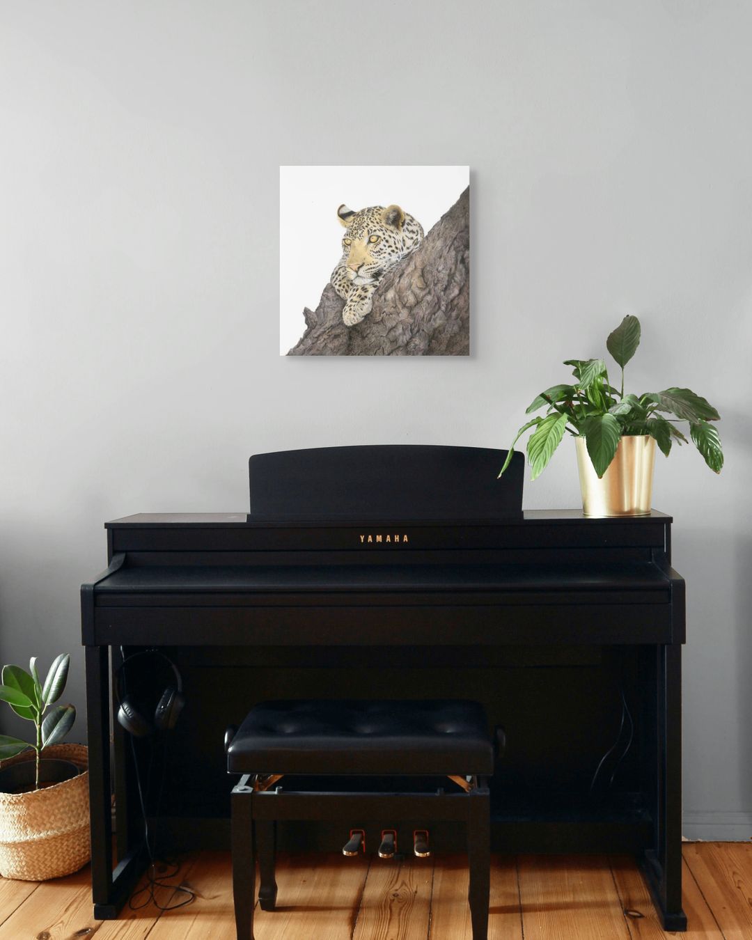 Leopard in Marula Tree Wooden Block by South African wildlife artist Matthew Bell