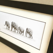 Elephant herd drawings with a frame by Matthew Bell