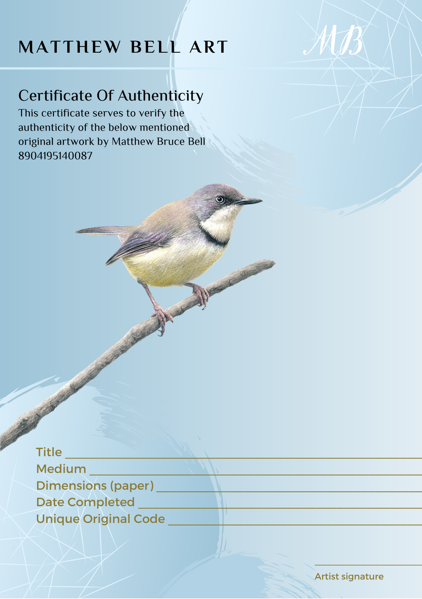 Bar Throated Apalis original pencil artwork