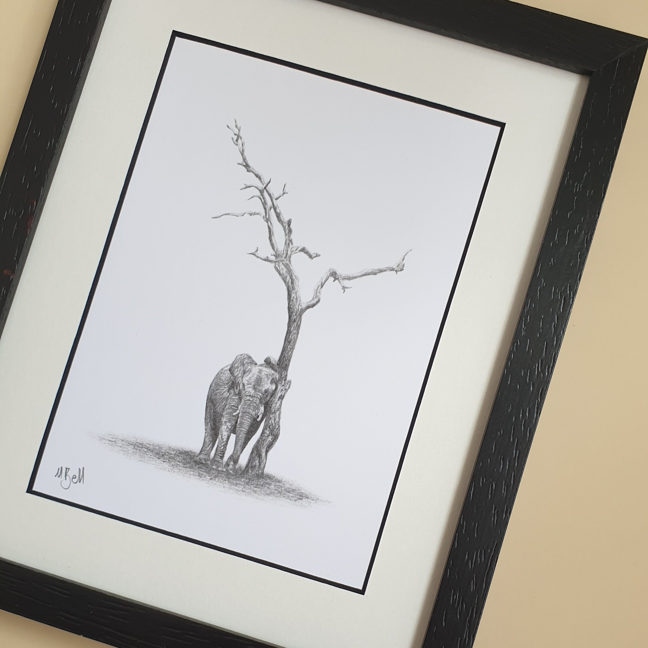 Framed artwork of an African elephant
