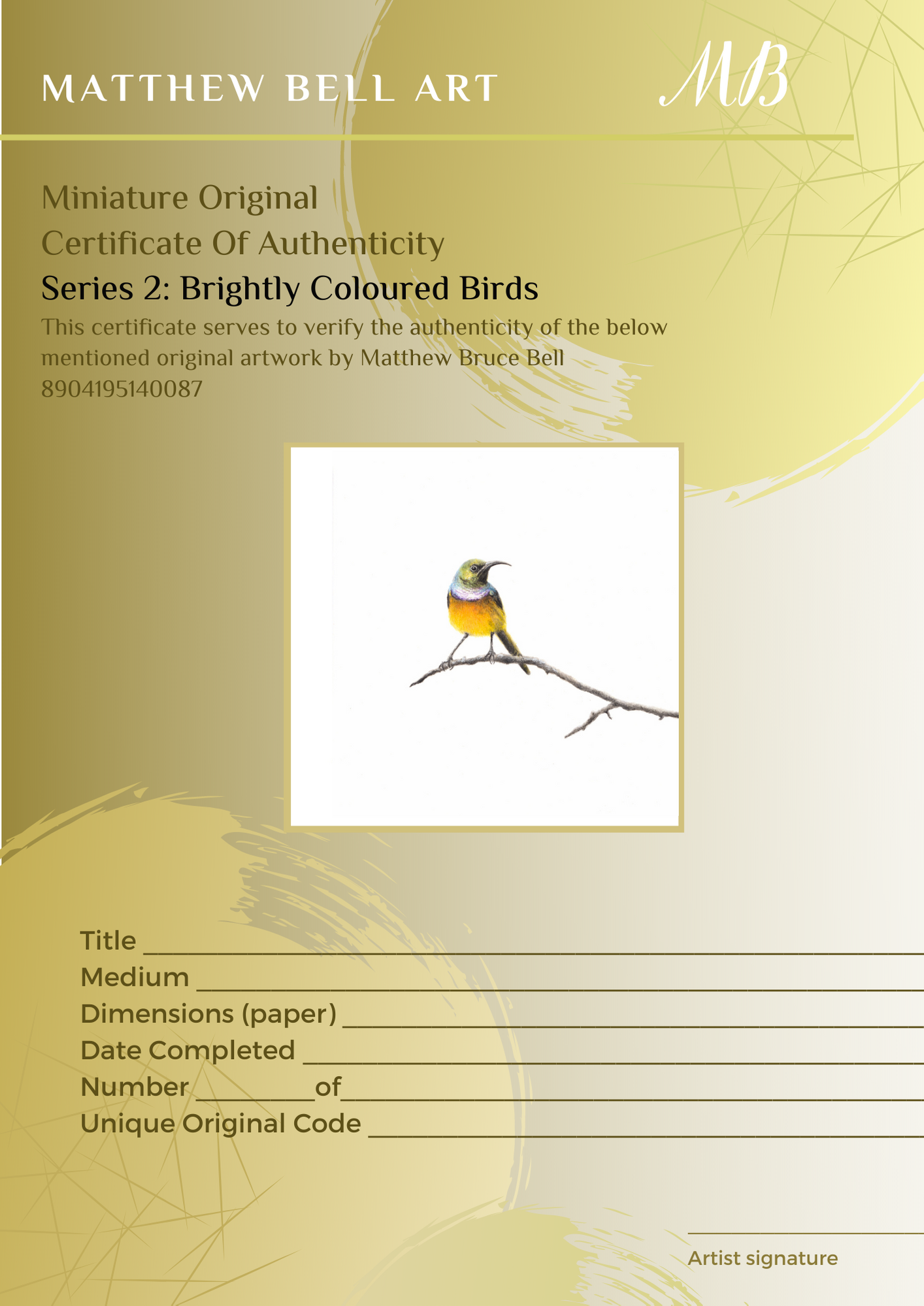Orange Breasted Sunbird Miniature Original (ORMINS2-3/10) - Matthew Bell Wildlife Art