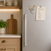 Cape Robin-Chat fridge magnet displaying a detailed bird illustration by Matthew Bell