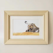 Framed artwork African wildlife pencil drawing of a leopard mother with her cub in the Kruger National Park by Matthew Bell artist