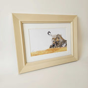 Framed artwork African wildlife pencil drawing of a leopard mother with her cub in the Kruger National Park by Matthew Bell artist