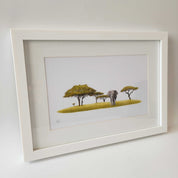 Elephant and Acacia trees pencil drawing framed print of the original by wildlife artist Matthew Bell