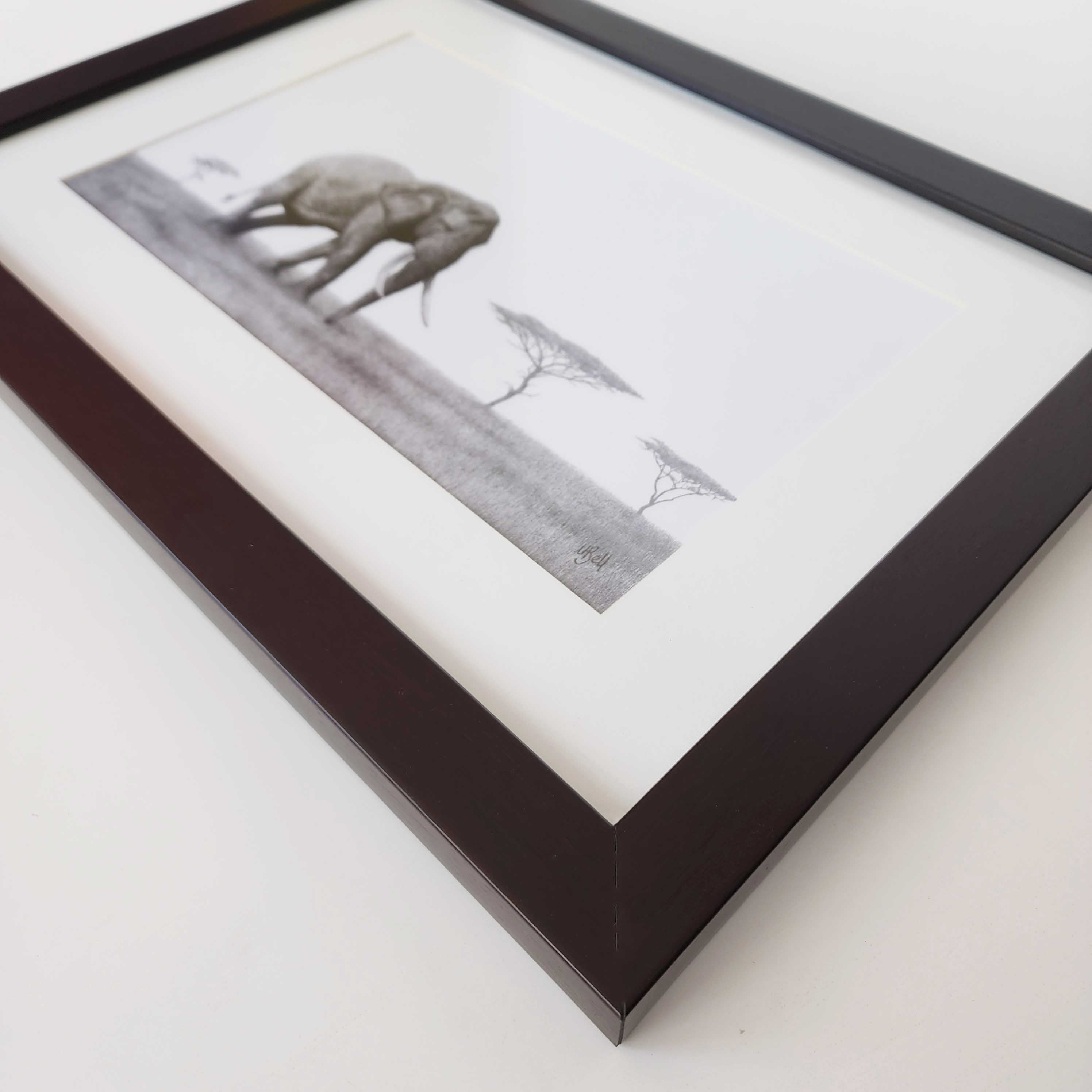 Bull African elephant in the Serengeti artwork with a brown frame