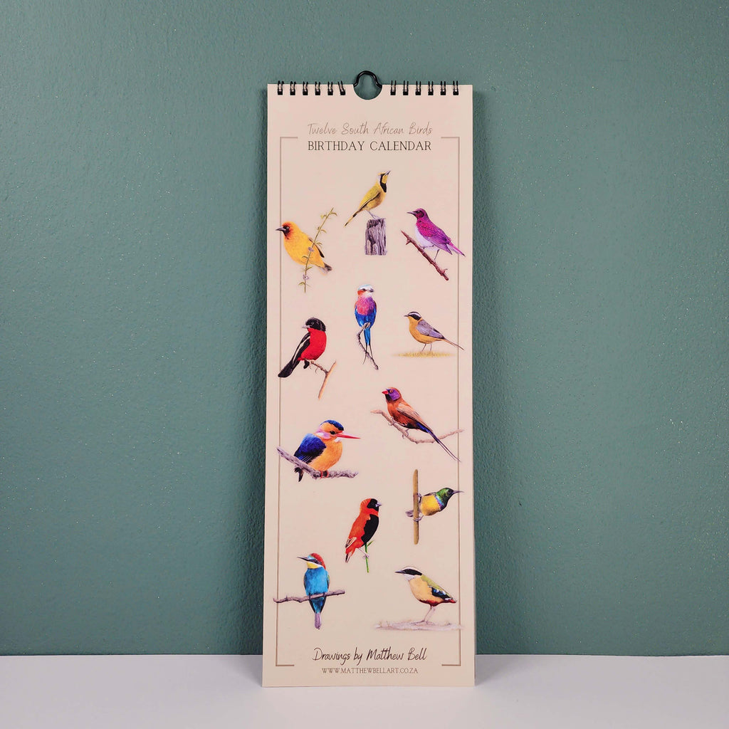 South African Birds art perpetual reusable birthday calendar by wildlife artist Matthew Bell