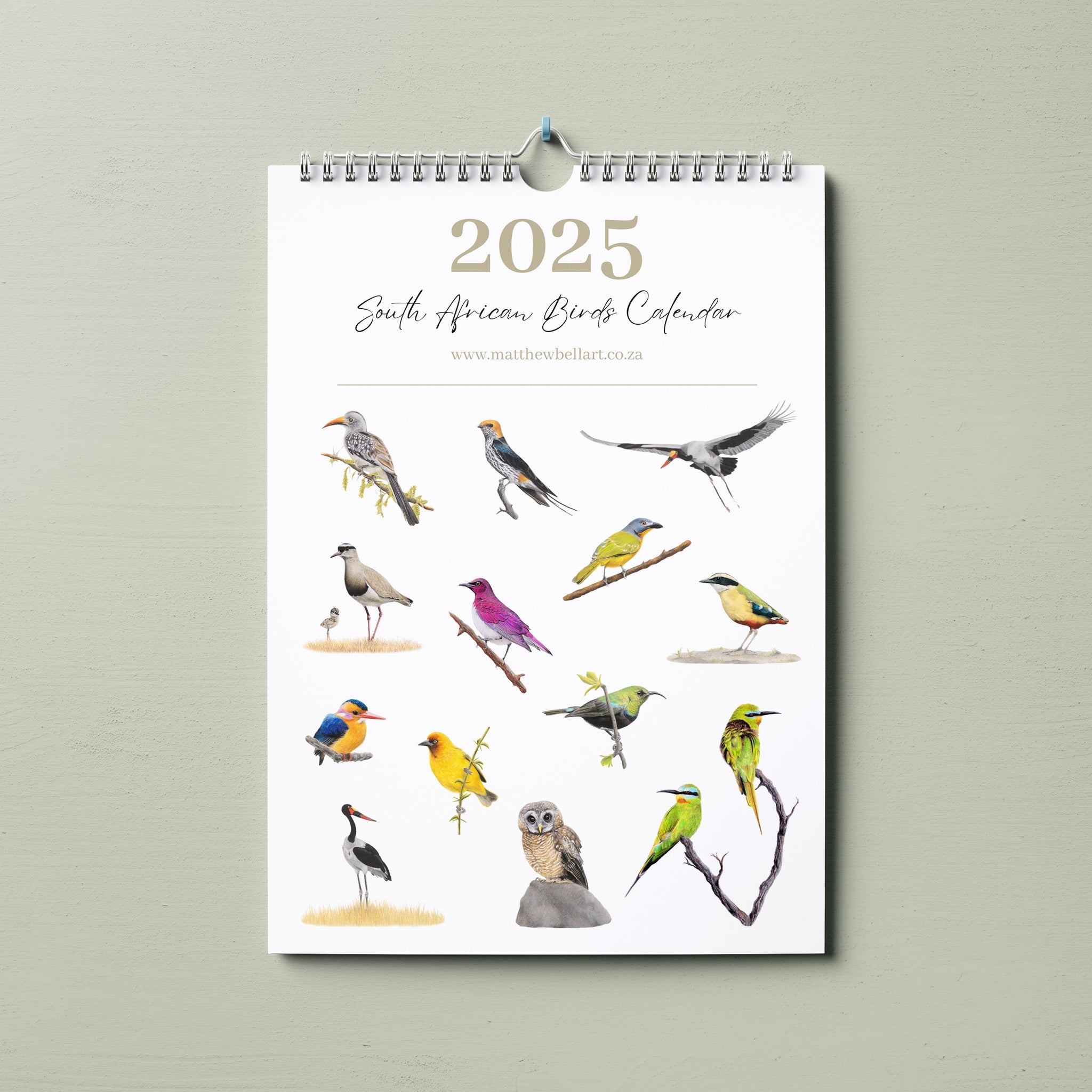 2025 Animal Wildlife hanging year wall calendar - local birds of South Africa