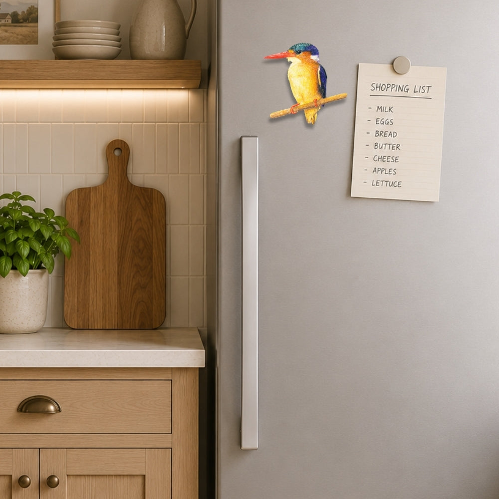 Malachite Kingfisher fridge magnet inspired by South African birdlife and created by Matthew Bell