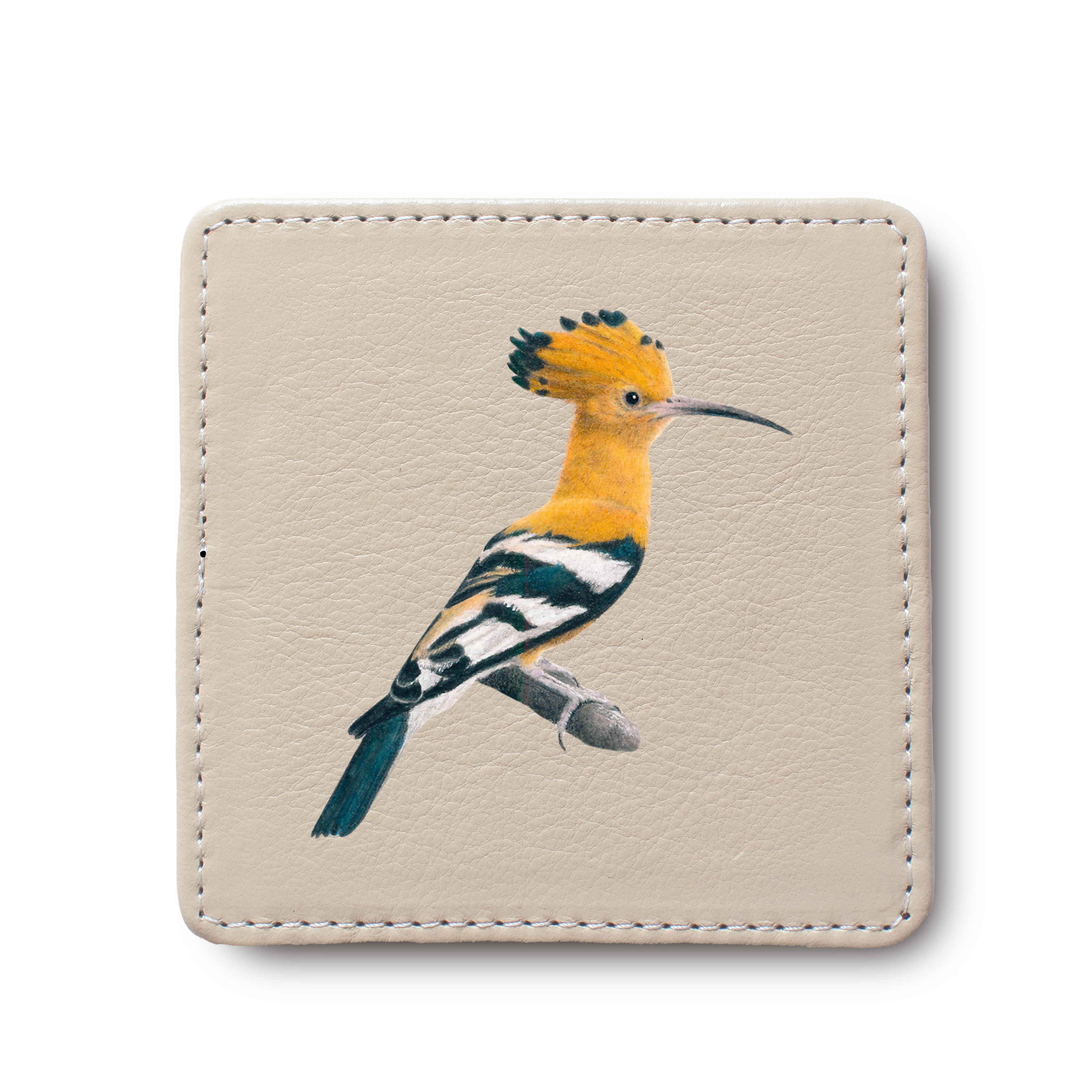 African Hoopoe Bird leather coaster by South African wildlife artist Matthew Bell