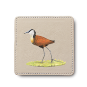 African Jacana Bird leather coaster by South African wildlife artist Matthew Bell