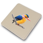 African Pymgy Kingfisher Bird leather coaster by South African wildlife artist Matthew Bell