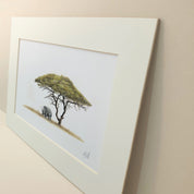 Acacia tree with African white rhino underneath art print